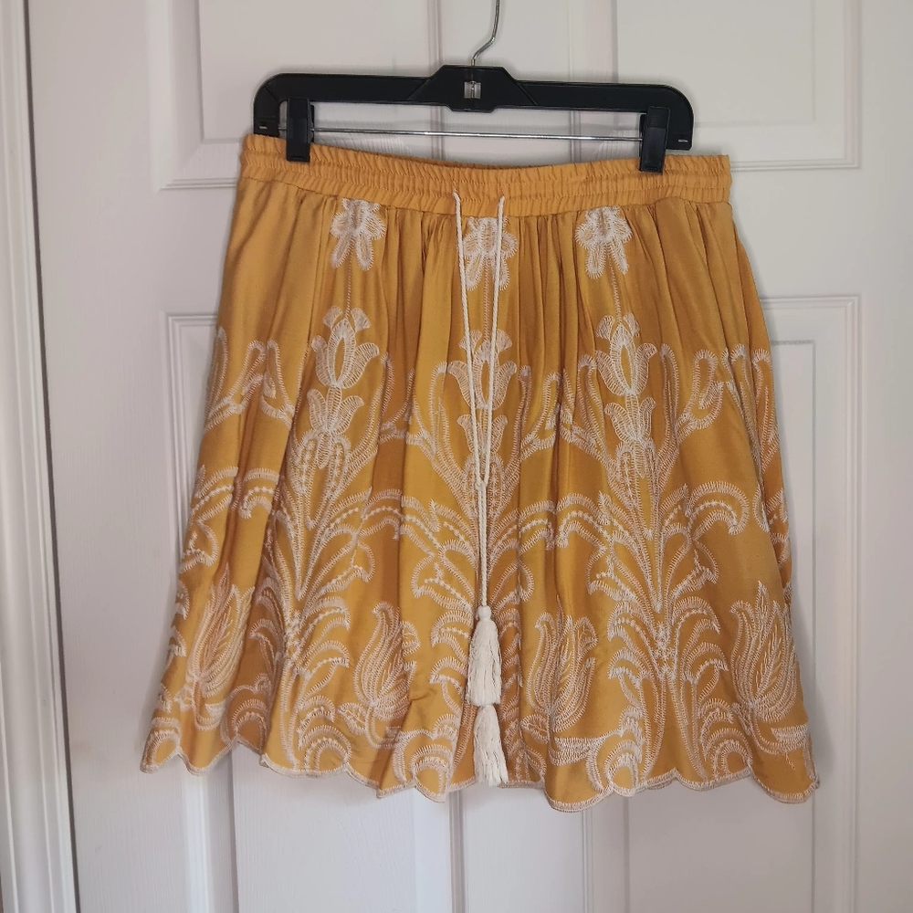Women's Soft Surroundings Boho Yellow Embroidered Skirt